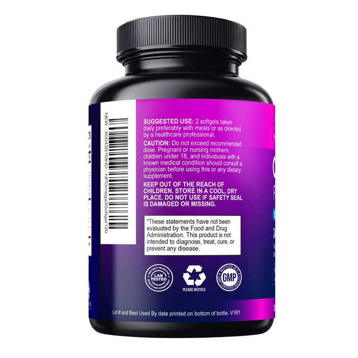 Omega 3 Fish Oil 2400 mg Supplement, Sustainably Sourced, Triple Strength Omega-3 Supplement Softgels, Brain Health Support, EPA & DHA Fish Oil Fatty Acids Supplements, Gluten & GMO Free, 120 Softgels