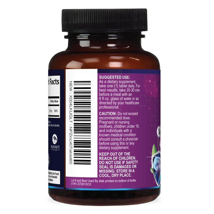 Zinc Supplement 40mg - Immune Support for Women & Men - High Potency Antioxidant, Chelated for Superior Absorption, Dietary Supplement Vitamin for Immune Health Support - 60 Tablets (60 Day Supply)