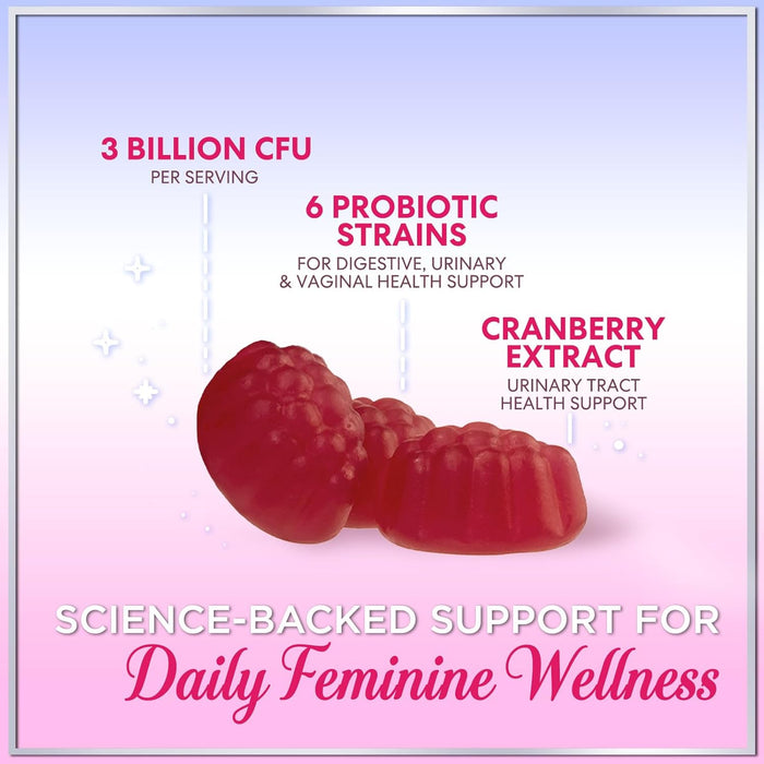 Probiotics for Women Gummies with Cranberry - 6 Premium Strains for PH Balance, Digestive Health, Vaginal & Immune Support, 3 Billion CFU, Women's Probiotic Gummy for Feminine Health - 120 Gummies