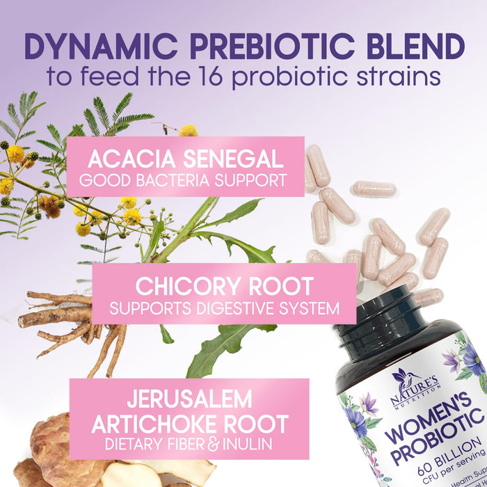 Probiotics for Women - Probiotic Blend 50 Billion CFU Per Cap - 16 Feminine Health Strains Women's Probiotic - Prebiotic for Vaginal PH Balance, Urinary UT Health Support - Bottled USA - 120 Capsules