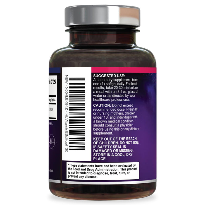 Vitamin E for Women and Men - 180 mg (400 IU) dl-Alpha - Powerful Antioxidant Dietary Supplement - Hair, Skin, & Immune Health Support - Easily Absorbed Form, Non-GMO & Gluten Free - 120 Softgels