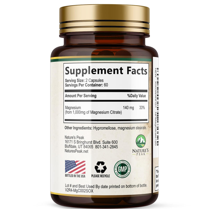 Magnesium Citrate 1000mg - High Absorption Magnesium Supplement Supports Muscle, Bone, Nerve & Heart Health - Extra Strength Magnesio Complex Pills - Non-GMO, Premium Energy Formula - 120 Capsules