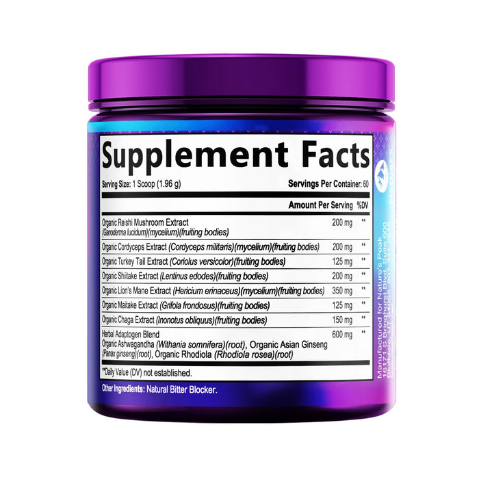 Brain Mushroom Powder - Mushroom Extract Powder, 11 in 1 Complex Mushroom Supplement with Organic Lions Mane, Reishi, Cordyceps, Chaga, Turkey Tail, Maitake for Energy & Immune Support - 60 Servings