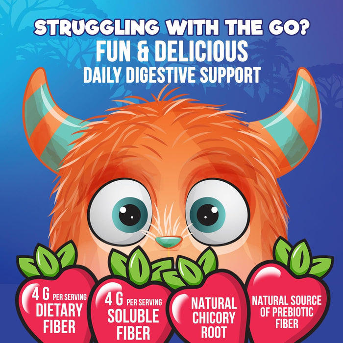 Fiber Gummies for Kids, Daily 4g Gummy Fiber Supplement, Prebiotic Digestive Health Support - Nature's Plant Based Soluble Fiber, Supports Regularity & Digestion for Kids Non-GMO - 60 Gummies