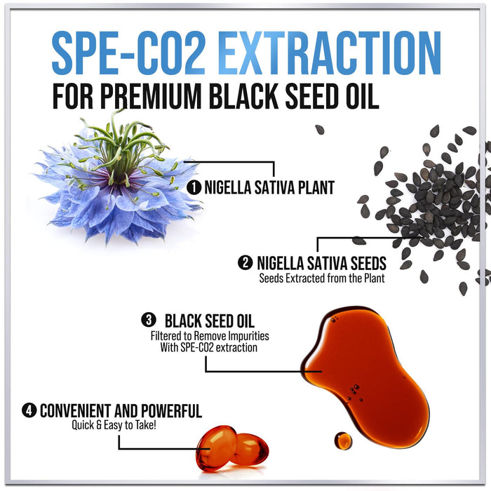 Black Seed Oil Softgels 1000mg - Premium Nigella Sativa Blackseed, Pure Natural Black Cumin Seed Oil & Antioxidant for Skin & Immune Support - Non GMO, Bottled in USA Supplement - 60 Softgels