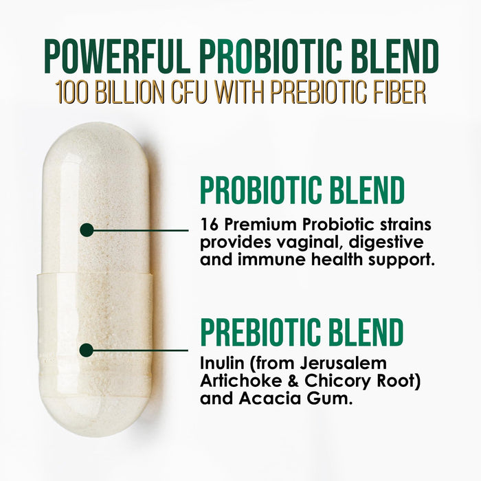Probiotics for Women's Digestive Health - 100 Billion CFU, 16 Strains with Prebiotics, Supports Immune, Gut Health, PH, Gas & Bloating, Best Probiotic for Women & Men, Shelf Stable - 120 Capsules