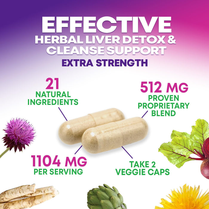 Gentle Liver Cleanse Detox & Repair Formula - Herbal Liver Support Supplement: Milk Thistle with Silymarin, Artichoke Extract, Dandelion, Beet, Chicory Root, & Turmeric for Liver Health - 120 Capsules