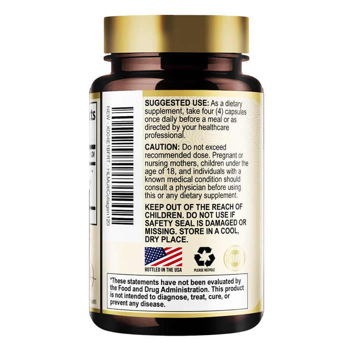 Multi Collagen Peptides for Women – 2400mg Best Hydrolyzed Collagen Complex with 5 Types (I, II, III, V, X) - Grass Fed - Hair, Skin, Nail, Bone & Joint Support for Beauty & Wellness – 120 Capsules