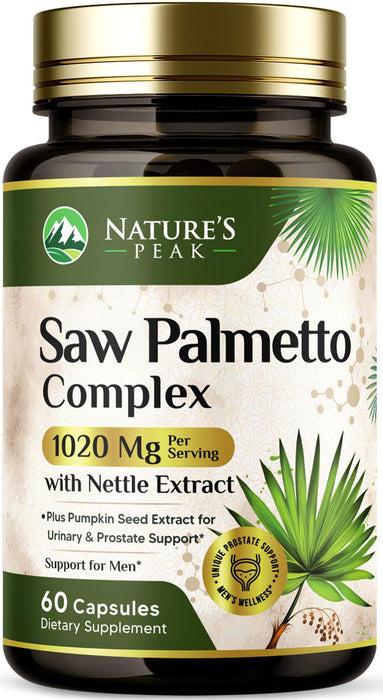 Saw Palmetto for Men Prostate Supplement - Potent 3X Formula with Stinging Nettle + Pumpkin Seed Extract for Men's Health, Herbal Prostate Supplement for Urinary Support, Bottled in USA, 60 Capsules