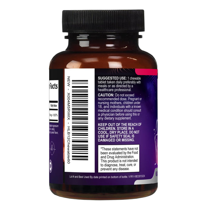 B 12 Vitamin Chewables 1000 mcg - B12 Complex with Heart & Nerve Energy Health Support - Vitamin B-12 Complex for Adults with Immune Health Support - Gluten & Sugar Free - 60 Chewables