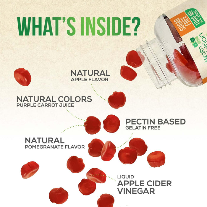 Apple Cider Vinegar Gummies - Sugar Free ACV Gummy Vitamins, Max Strength 1000mg, Supports Metabolism & Energy, Keto Friendly, Vitamin B12, Gelatin-Free, Gluten-Free, Vegan & Non-GMO - 60 Gummies