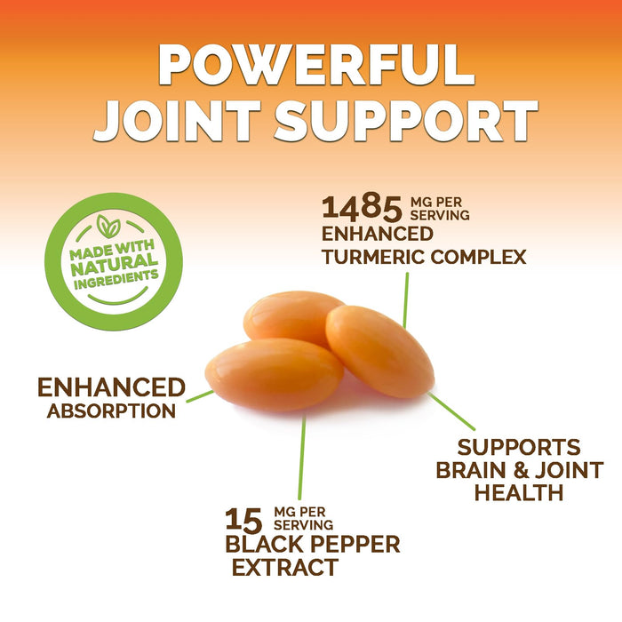 Turmeric Curcumin Supplement 1500mg with Curcuminoids - Tumeric Extract & Black Pepper for Best Advanced Absorption, Nature's Joint Herbal - Immune, Brain, Heart Support, Vegan & Non-GMO - 60 Softgels