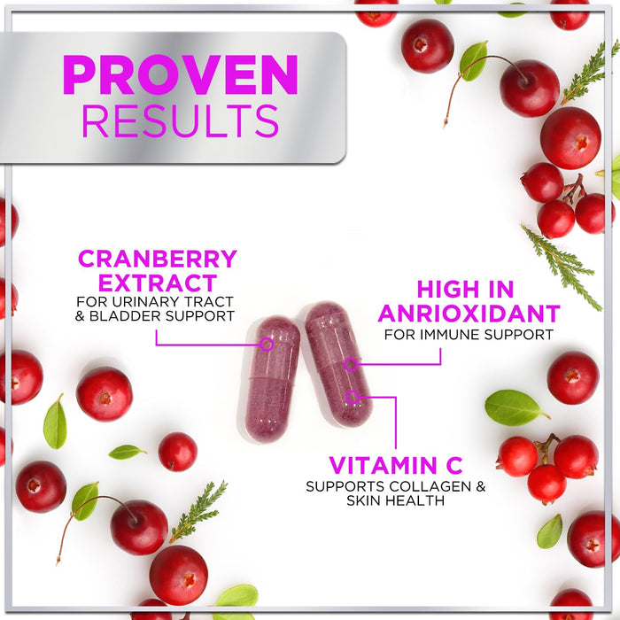 Cranberry Supplement 25,000mg Formula + Vitamin C â€“ Urinary Tract Health Support for Women & Men, 50:1 Whole Fruit Cranberry Extract Pills for Women, Sugar-Free, Non-GMO, Gluten-Free - 120 Capsules