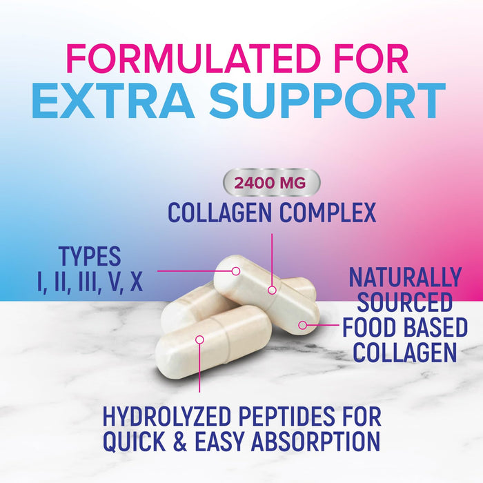 Multi Collagen Peptides Supplement - Hydrolyzed Types I, II, III, V & X Multi Collagen Pills, Hydrolyzed Collagen Peptides Supplements, Hair, Skin, Nail, and Joint Support Supplement, 120 Capsules