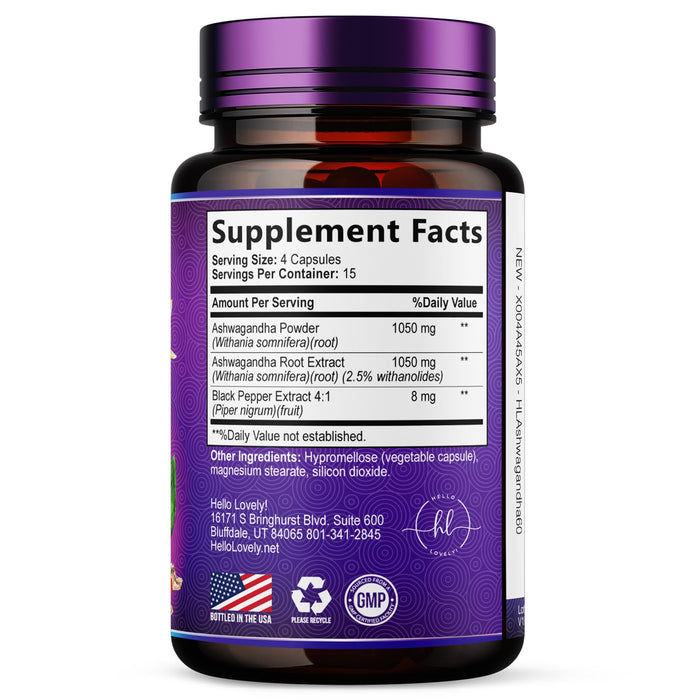 Ashwagandha 2,100 mg - Ashwagandha Supplements for Women in Veggie Capsules with Powder & Root Extract, Black Pepper for High Absorption, Plant Based, Non-GMO, Bottled in the USA - 60 Veggie Capsules