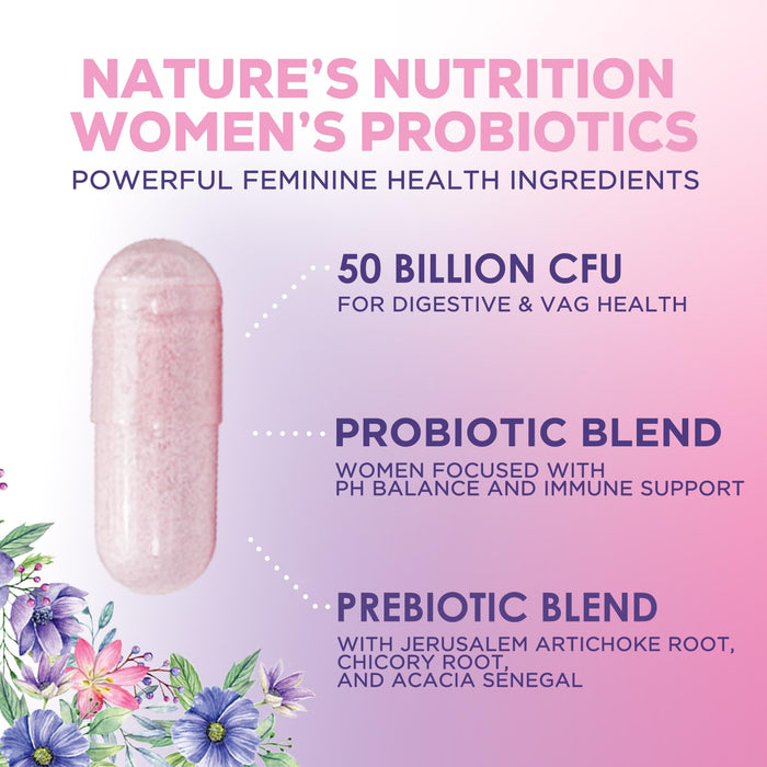 Probiotics for Women - Probiotic Blend 50 Billion CFU Per Cap - 16 Feminine Health Strains Women's Probiotic - Prebiotic for Vaginal PH Balance, Urinary UT Health Support - Bottled USA - 60 Capsules