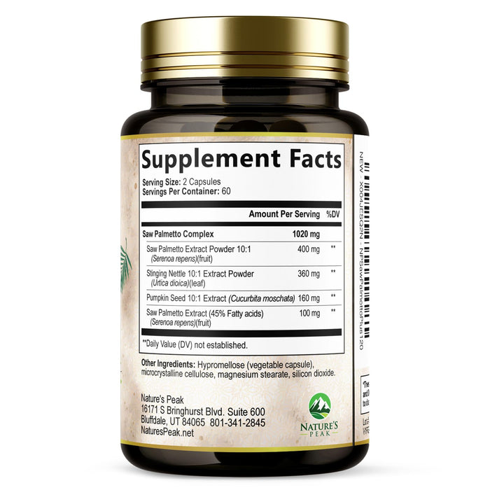 Saw Palmetto for Men Prostate Supplement - Potent 3X Formula with Stinging Nettle + Pumpkin Seed Extract for Men's Health, Herbal Prostate Supplement for Urinary Support, Bottled in USA, 120 Capsules
