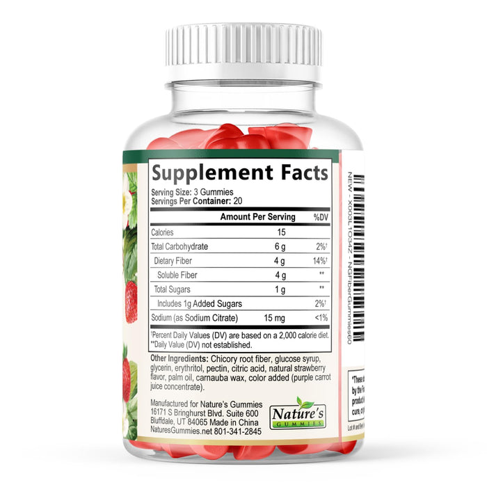 Fiber Gummies for Digestive Health & Regularity Support, Fiber 4g Gummy for Adults, Daily Prebiotic Supplements Blend, Natural Prebiotics Extra Strength Gummy, Added Fruit Flavor - 60 Gummies