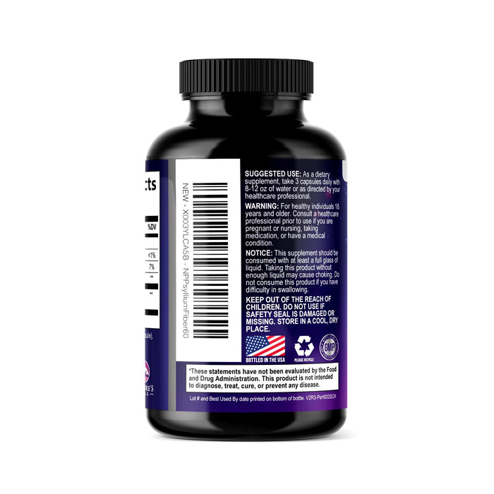 Psyllium Husk Fiber Supplement 1500mg - Vegan Prebiotic, Soluble Fiber for Daily Digestive Health & Regularity Support, Natural Psyllium Powder Caps, Sugar-Free, Non-GMO & Gluten-Free - 60 Capsules