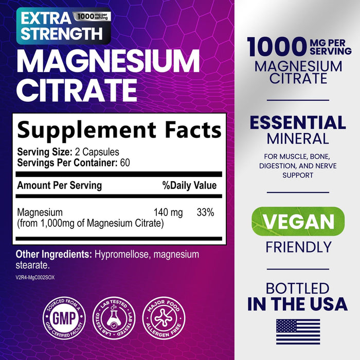 Magnesium Citrate 1000 mg for Absorption – 120 Capsules