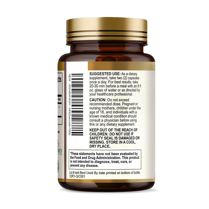 Quercetin 1000mg Per Serving – Extra Strength Quercetin Dihydrate Capsules from Sophora Japonica – Plant-Based Bioflavonoids for Cellular & Immune Support – Non-GMO, Vegan - 120 Veggie Capsules