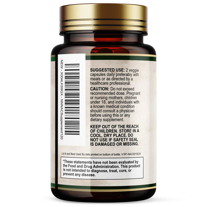 NAC Supplements N-Acetyl L-Cysteine (NAC) 1200 mg - NAC Supplement for Lung Health & Immune Support, Liver Support & Antioxidants, Freefrom N-Acetylcysteine, Gluten Free, Non-GMO, 60 Veggie Capsules