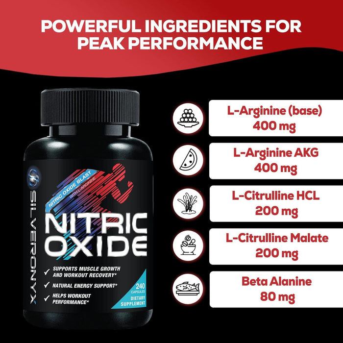 Extra Strength Nitric Oxide Booster - 3X Strength L-Arginine, Citrulline, & Beta Alanine - Premium Nitric Booster Natural Energy, Muscle & Heart Support, Bottled in USA for Men & Women - 240 Capsules