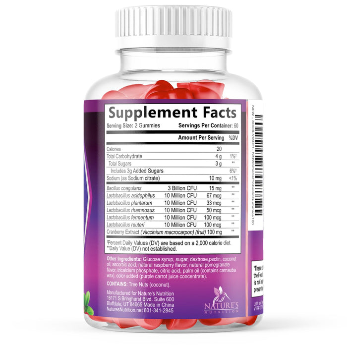 Probiotics for Women Gummies with Cranberry - 6 Premium Strains for PH Balance, Digestive Health, Vaginal & Immune Support, 3 Billion CFU, Women's Probiotic Gummy for Feminine Health - 120 Gummies