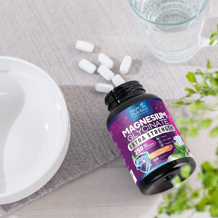 Magnesium Glycinate 250mg - 100% Chelated Magnesium for Max Absorption - Sleep Support, Muscle, Nerves, Bone & Heart Health Support, Best Mag Supplement, Vegan Non-GMO, 3rd Party Tested - 120 Tablets