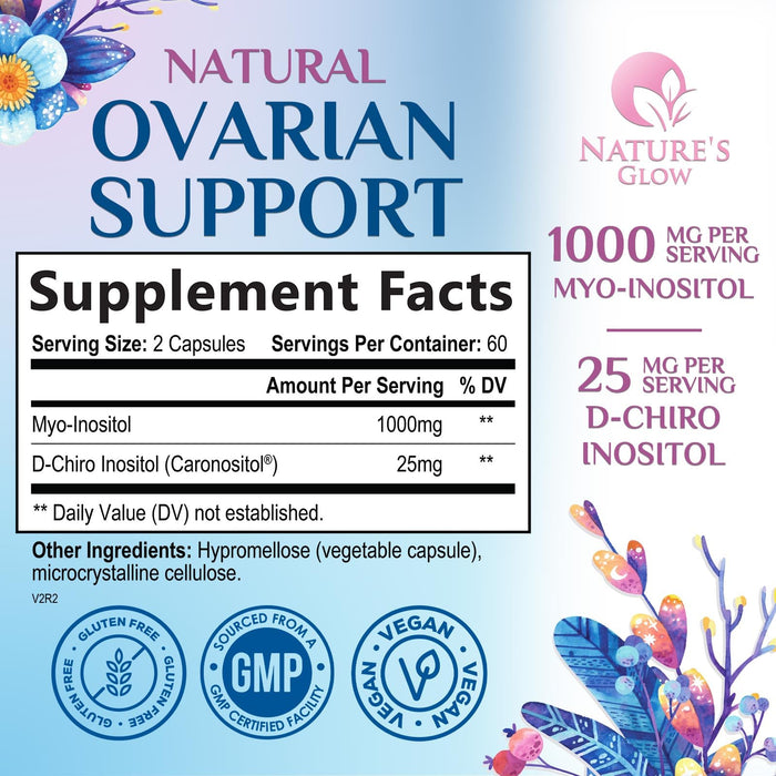 Myo-Inositol & D-Chiro Inositol 1025mg - 40:1 Ideal Ratio for Ovarian Support, Vegan Myo & D Chiro Supplement for Women's Natural Balance and Hormone Support, Vitamin B8, Non-GMO - 120 Capsules