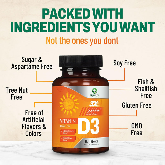 Vitamin D3 5000iu (125 mcg) – 60 Chewable Tablets