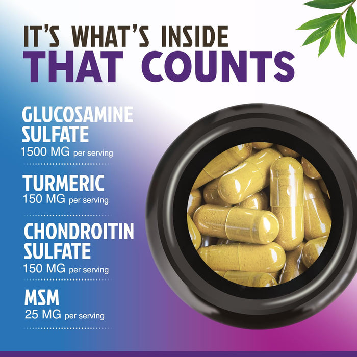 Glucosamine Chondroitin MSM 2100mg Complex - Joint Health Supplement with Turmeric & Boswellia - Quercetin for Cartilage, Flexibility & Mobility - Triple Strength Glucosamine Sulfate - 60 Capsules