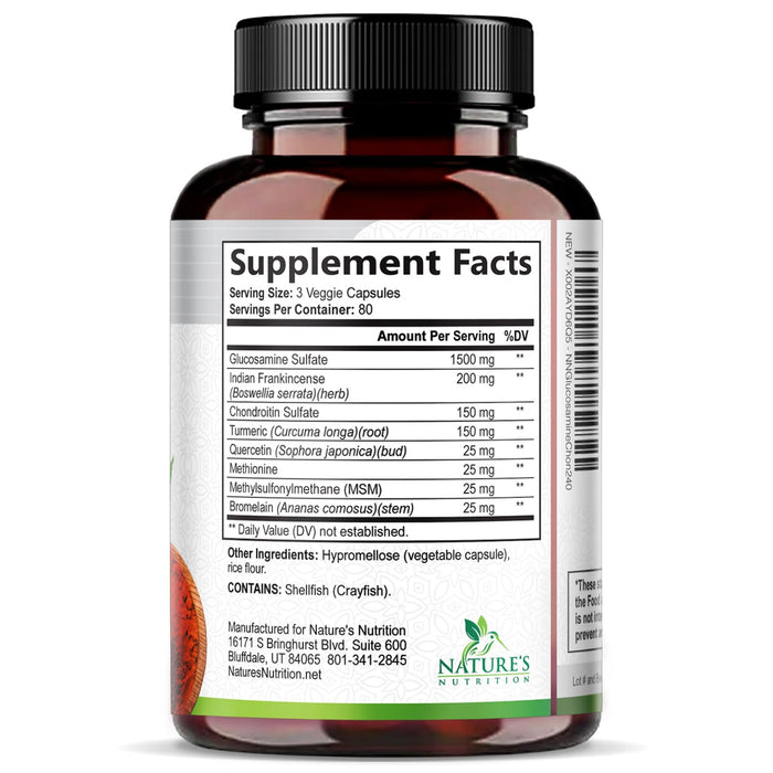 Glucosamine Chondroitin MSM 2100mg Complex - Joint Support Supplement for Joint Mobility & Comfort For Men and Women with Turmeric & Boswellia, Triple Strength Glucosamine Supplements - 240 Capsules