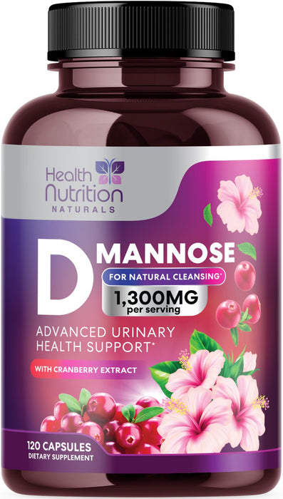 D-Mannose Supplement 1,000mg - with Cranberry, Hibiscus & Dandelion - Fast-Acting, Natural Urinary Tract & Bladder Support for Women & Men – Flush & Cleanse Impurities – Non-GMO, Vegan – 120 Capsules