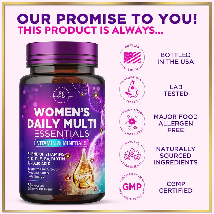 Multivitamin for Women - 3X Strength Daily Women Multivitamin, Vitamins A, D, C, E, Biotin, Folic Acid, Calcium, & Iron, Complete Multi Vitamin for Beautiful Hair & Skin, Bottled in USA, 60 Capsules
