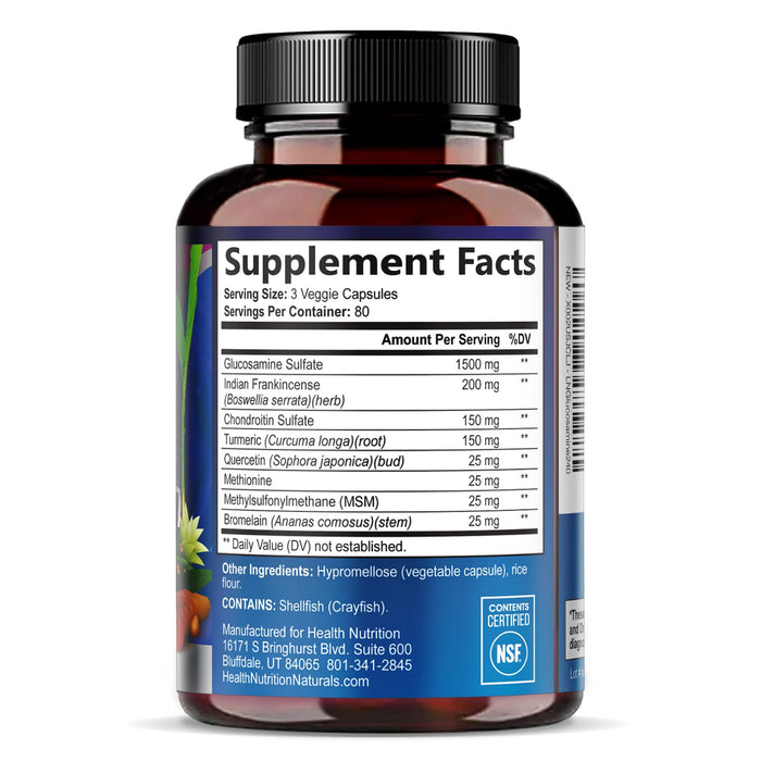 Glucosamine Chondroitin MSM 2100mg Complex - Joint Health Supplement with Turmeric & Boswellia - Quercetin for Cartilage, Flexibility & Mobility - Triple Strength Glucosamine Sulfate - 240 Capsules