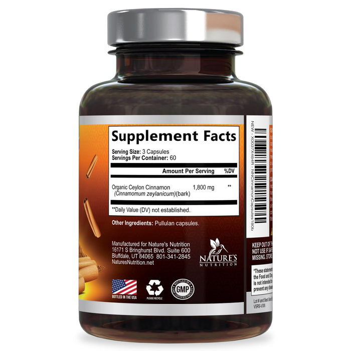 Organic Ceylon Cinnamon 1800mg – 180 Capsules