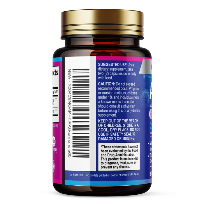Akkermansia Probiotic Supplement - 2 Billion AFU GLP-1 Supplement with Prebiotic Fiber - Akkermansia Muciniphila GLP-1 Probiotics for Women & Men - Digestive, Gut & Immune Support - 60 Capsules