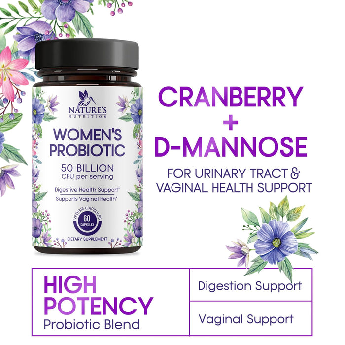 Probiotics for Women - Probiotic Blend 50 Billion CFU Per Cap - 16 Feminine Health Strains Women's Probiotic - Prebiotic for Vaginal PH Balance, Urinary UT Health Support - Bottled USA - 60 Capsules