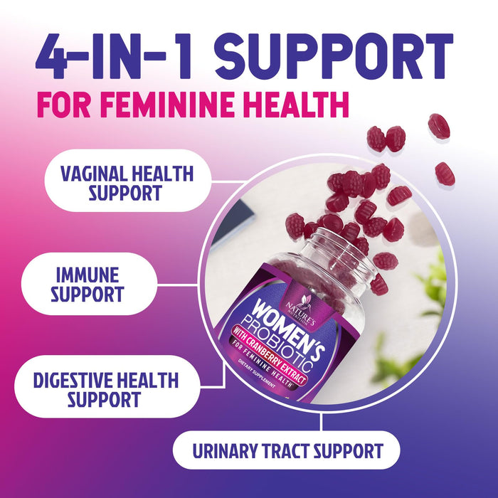 Probiotics for Women Gummies with Cranberry - 6 Premium Strains for PH Balance, Digestive Health, Vaginal & Immune Support, 3 Billion CFU, Women's Probiotic Gummy for Feminine Health - 120 Gummies