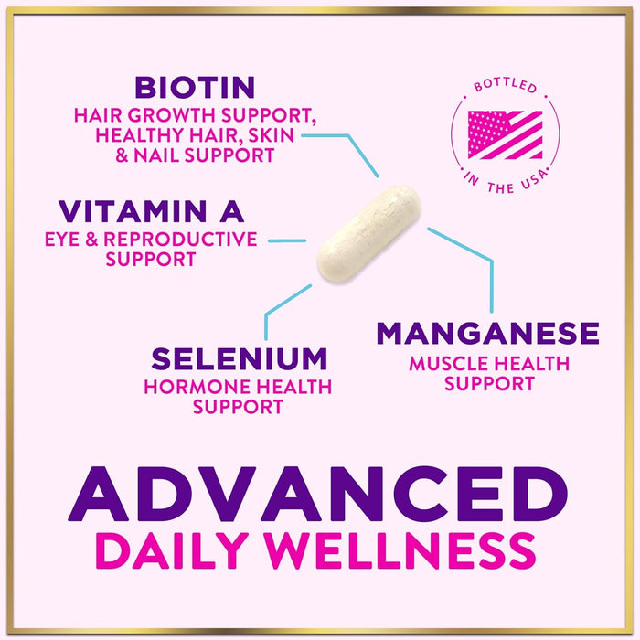 Multivitamin for Women - 3X Strength Daily Women Multivitamin, Vitamins A, D, C, E, Biotin, Folic Acid, Calcium, & Iron, Complete Multi Vitamin for Beautiful Hair & Skin, Bottled in USA, 60 Capsules