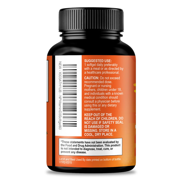 Vitamin D3 5000 IU Softgels (125 mcg) - Extra Strength Vitamins D-3 Dietary Supplement for Bone, Teeth, Muscle Health & Immune Support, Rapid Absorbtion Mini D Softgel, Non-GMO, Gluten Free - 60 Count