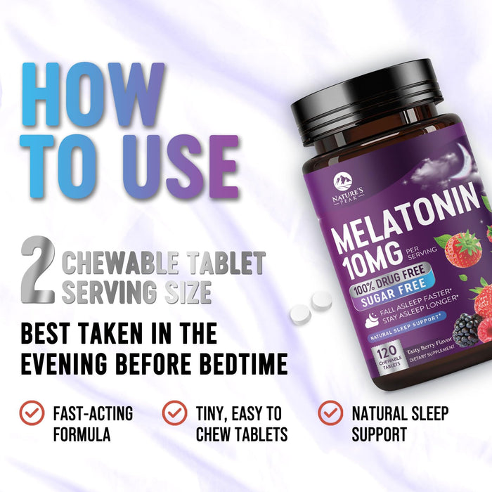 Melatonin 10mg - Sleep Support Supplements for Adults - Extra Strength Fast Dissolve 10 mg Melatonin Tablets for Restful Sleep Support, Natural Strawberry Flavor, Sugar-Free Non-GMO - 120 Day Supply