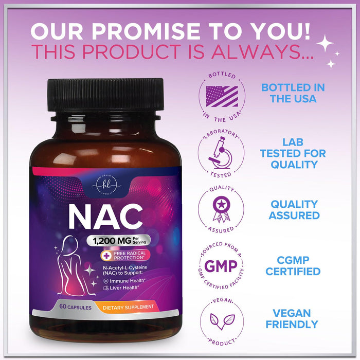 NAC Supplement â€“ N-Acetyl L-Cysteine 1200mg â€“ Supports Liver, Lung & Immune Health - Antioxidants for Respiratory Support & Fight Free Radicals â€“ High Absorption, Non-GMO, Gluten-Free â€“ 60 Capsules