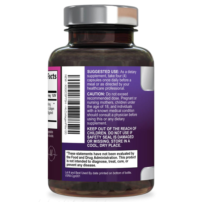 Multi Collagen Peptides Supplement - Hydrolyzed Types I, II, III, V & X Multi Collagen Pills, Hydrolyzed Collagen Peptides Supplements, Hair, Skin, Nail, and Joint Support Supplement, 120 Capsules