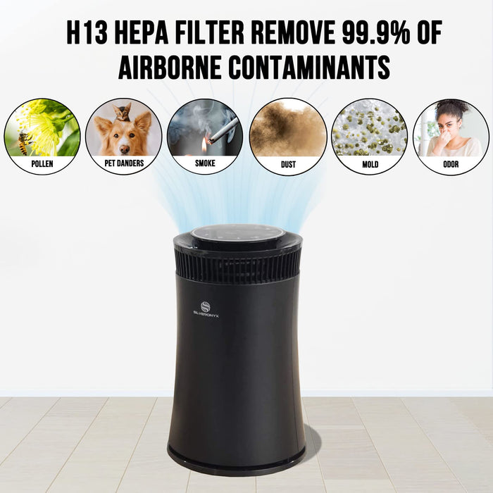 Air Purifier for Home Large Room Covers Up to 500 Sq Ft, 5-in-1 HEPA Filter System for Allergies, Pets, Smoke, Remove Dust & Odor Quiet Sleep Mode, High Filtration Efficiency SILVERONYX, Black