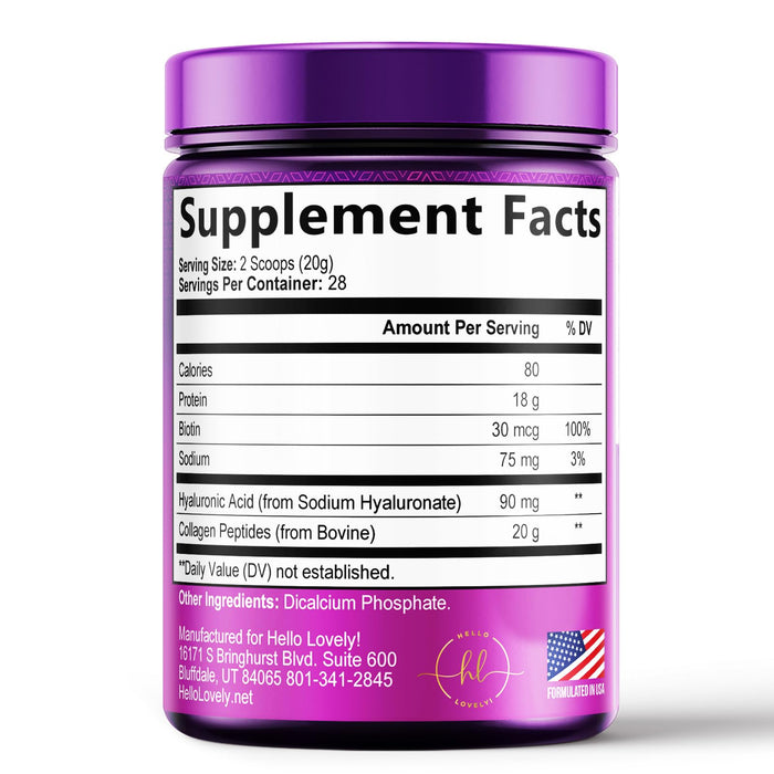 Collagen Peptides Powder Unflavored - Supports Hair, Nail, Skin, Bone & Joint Health - Grass Fed Hydrolyzed Powder Type I & III, Best Collagen Supplements with Hyaluronic Acid & Biotin - 28 Servings