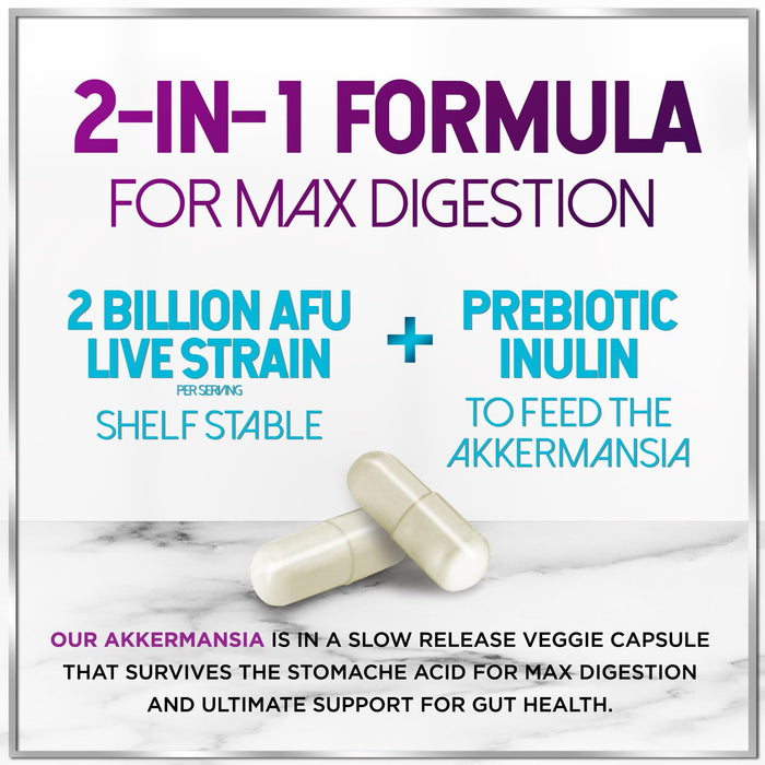 Akkermansia Muciniphila Probiotic Supplement - 2 Billion AFU Live Strain Probiotics for Men & Women - Supports Intestinal Digestive & Gut Health - Delayed Release Natural GLP-1 Support - 60 Capsules