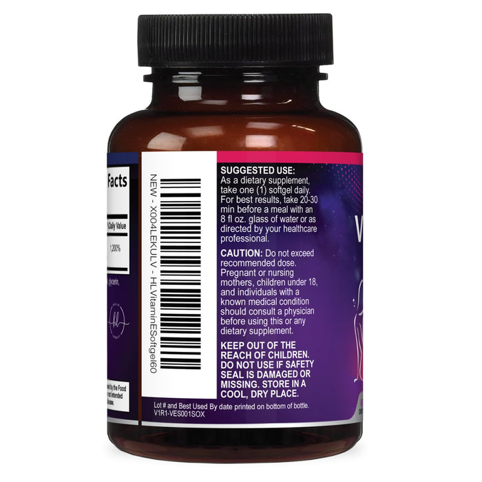 Vitamin E for Women and Men - 180 mg (400 IU) dl-Alpha - Powerful Antioxidant Dietary Supplement - Hair, Skin, & Immune Health Support - Easily Absorbed Form, Non-GMO & Gluten Free - 60 Softgels