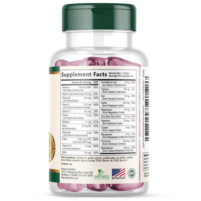 Multivitamin for Women with Iron, Calcium, Zinc, Vitamin A, C, D, E, & B Vitamins for Bone, Skin & Immune Health Support, Nature's Daily Womens Multivitamins for Women's Energy & Health, 60 Softgels